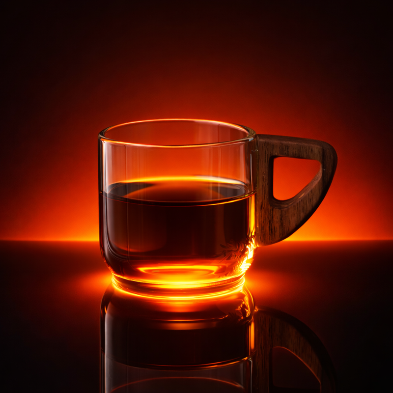 Kafejnica Transparent Glass Tea Cup with Walnut Wood Handle – Anti-Scald