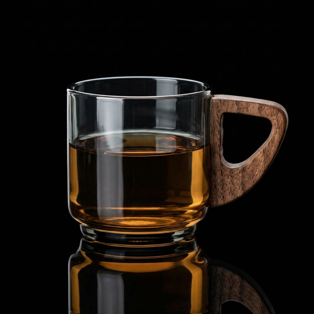 Kafejnica-KAF-TZA-10-3-transparent-glass-tea-cup-with-walnut-wood-handle-anti-scald