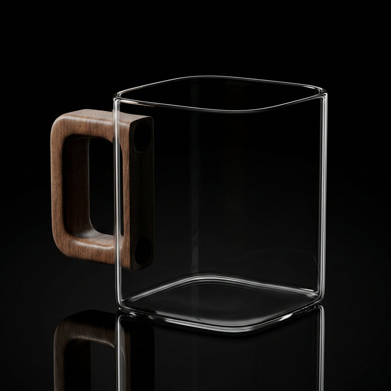Kafejnica Minimalist Thick Glass Coffee Mug with Wooden Handle – Heat-Resistant