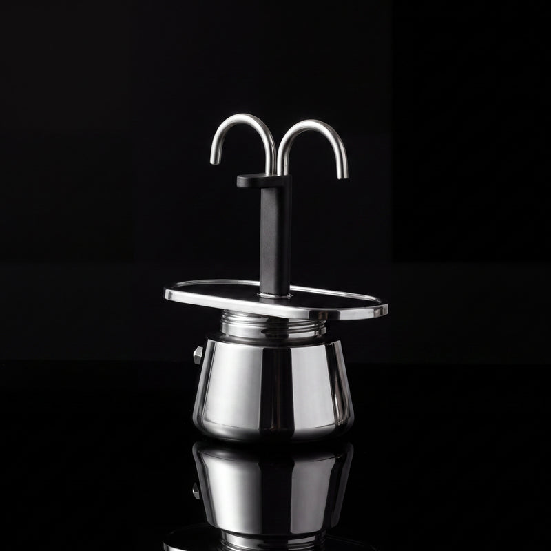 Kafejnica Mini Double Tube Moka Pot – 304 Stainless Steel, Induction Compatible