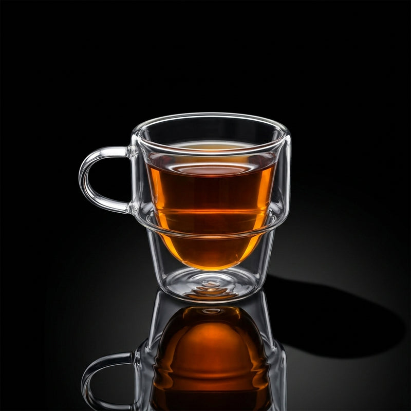 Kafejnica Stackable Double Wall Espresso Glass Cups Set with Handle – Borosilicate