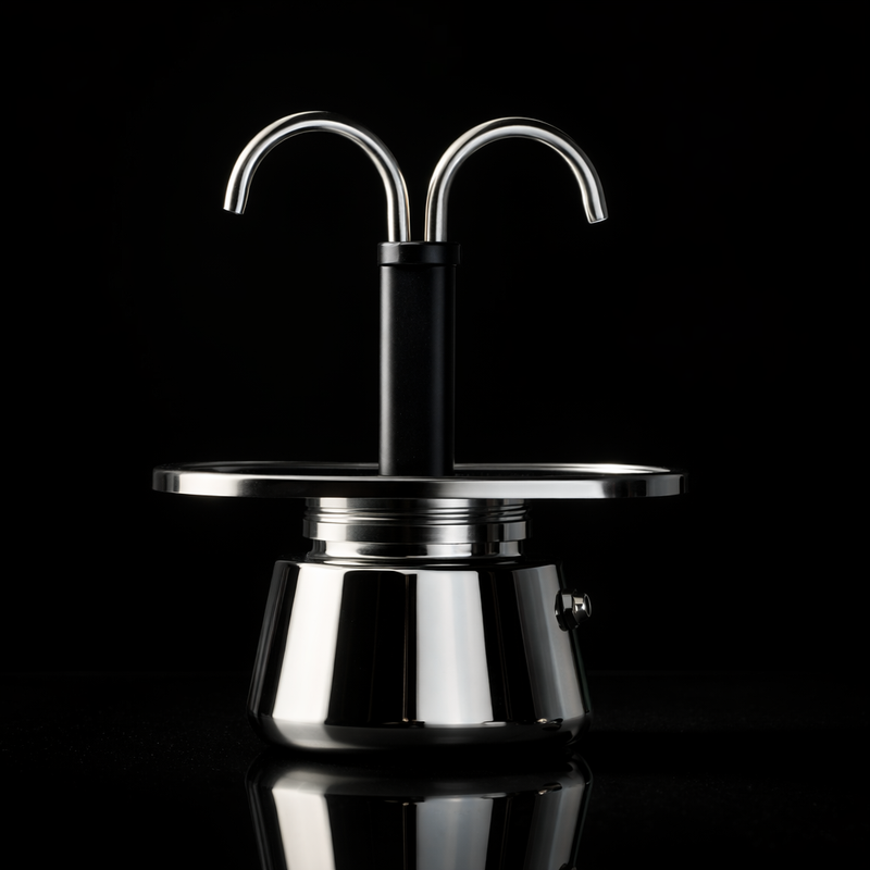 Kafejnica Mini Double Tube Moka Pot – 304 Stainless Steel, Induction Compatible