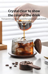 Kafejnica borosilicate glass cup with handle and wooden tray, retro coffee set
