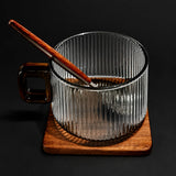 Kafejnica striped borosilicate glass coffee mug, 300ml, with wooden tray
