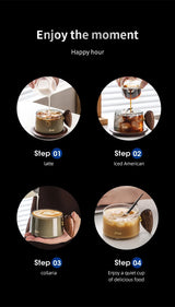Kafejnica borosilicate glass cup with handle and wooden tray, retro coffee set