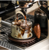 Kafejnica borosilicate glass cup with handle and wooden tray, retro coffee set