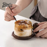 Kafejnica borosilicate glass cup with handle and wooden tray, retro coffee set
