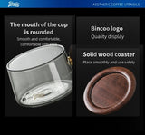 Kafejnica borosilicate glass cup with handle and wooden tray, retro coffee set