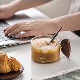 Kafejnica borosilicate glass cup with handle and wooden tray, retro coffee set