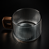 Kafejnica striped borosilicate glass coffee mug, 300ml, with wooden tray