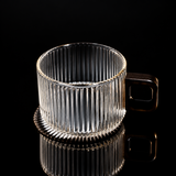 Kafejnica striped borosilicate glass coffee mug, 300ml, with wooden tray