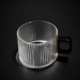 Kafejnica striped borosilicate glass coffee mug, 300ml, with wooden tray