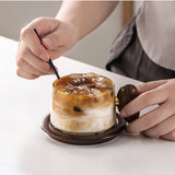 Kafejnica borosilicate glass cup with handle and wooden tray, retro coffee set