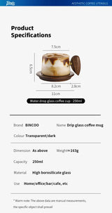 Kafejnica borosilicate glass cup with handle and wooden tray, retro coffee set