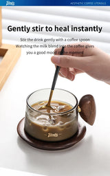 Kafejnica borosilicate glass cup with handle and wooden tray, retro coffee set