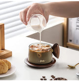 Kafejnica borosilicate glass cup with handle and wooden tray, retro coffee set